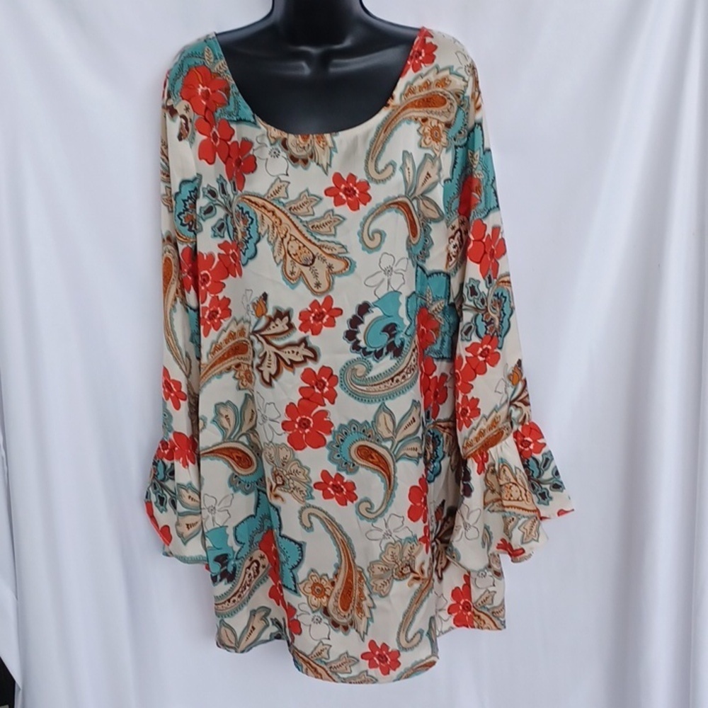 Umgee long sleeve tunic/dress M Flutter Sleeve chic feminine floral, 20"PTP 32"L